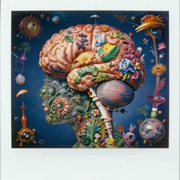 a highly detailed stunning award winning intricate colorful chromatic aberration, 9 0 s toy commercial, double exposure photo from the 7 0 s, polaroid photo of all of the world's botanical knowledge in one brain, by zdzislaw beksinski, by ernst haeckel