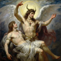 attractive pagan male deity, summons handsome lucifer morning star. highly detailed painting by gaston bussiere, craig mullins, j. c. leyendecker 8 k