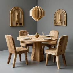 a dining set made from pure recycled materials , Art Deco, conceptual Art, Greg rutkowski Trending artstation, surrealist