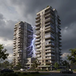brutalist architecture building, apartment complex, octane render, cgsociety, highly detailded, volumetric lightning