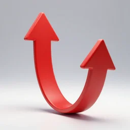 curved red arrow, 3d render