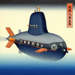 a beautiful painting submarine, by ukiyo - e award - winning art color screen printing