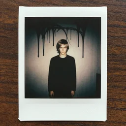 1970s, photo, a polaroid photo, art nouveau, dribble, Aphex Twin posing for a picture