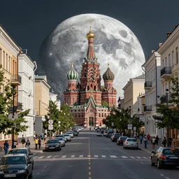 street view of russian city on the moon designed by ash thorp, busy street, rendered in octane, photorealistic, detailed, trending on artstation, 8 k hdr
