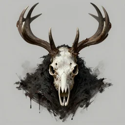 the portrait of demon with a deer skull head, dark, mysterious, detailed character render, dark souls, bloodborne