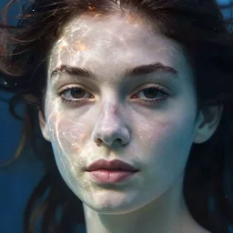close - up portrait of beautiful young woman underwater, art by sally mann