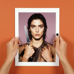 extremely detailed studio portrait different hands holding a knife. surreal photograph, lo - fi, polished look, solid background, silly and serious, hermes ad, fashion photography, toiletpaper magazine by pierpaolo ferrari and maurizio cattelan, 3 5 mm photograph, colourful, david lachapelle, canon eos c 3 0 0, 8 k, medium - format print