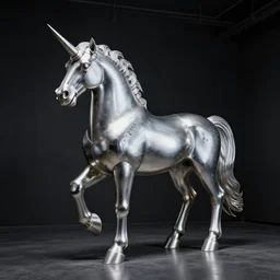 steel unicorn in a dark room