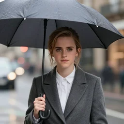 emma watson standing under an umbrella, city lights in the background, a screenshot by dai xi, cg society contest winner, international gothic, cinematic lighting, playstation 5 screenshot, cinematic view