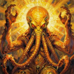 portrait of yellowish orange cthulhu by greg rutkowski in the style of egon schiele
