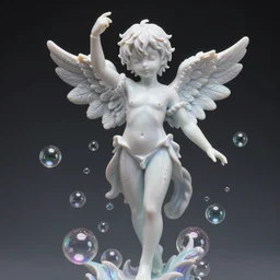 james jean isolated vinyl figure angel bubbles, expert figure photography, dynamic pose, interesting color palette material effects, glitter accents on figure, anime stylized, accurate proportions artgerm realism, high delicate defined details, holographic undertones, ethereal lighting, editorial awarded
