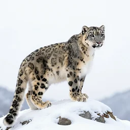 a portrait of a snow leopard looking over its shoulder, standing on top of a snow covered mountain, a jigsaw puzzle by peter snow, a line of pink sunset, shutterstock contest winner, naturalism, sense of awe, national geographic photo, majestic