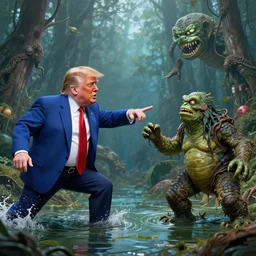 donald trump fighting swamp creatures for the fate of the universe
