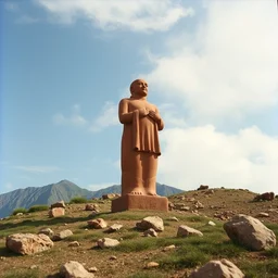 1 9 6 0 s vintage scanned color photo of a ancient terracotta sculpture in the middle of a mountain, image by werner herzog, tarkovsky