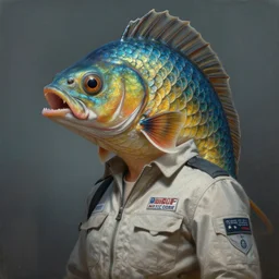 epic professional digital art of female human - fish hybrid animal wearing air force jumpsuit, pretty, scaly, humanoid head, fish mouth, painting, by leesha hannigan, iris van herpen, artstation, cgsociety, wlop, epic, much wow, much detail, gorgeous, detailed, cinematic, masterpiece