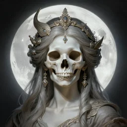stunning full moon goddess of skull portrait, skull, fantasy, intricate, elegant, highly detailed, digital painting, artstation, concept art, smooth, sharp focus, illustration, art by afshar petros and krenz cushart and artem demura and tony sandoval