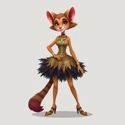 detailed flat 2 d : female marten character : wearing jewelry : wearing sequins feathers dress : head legs shoes : lorax movie : artstation