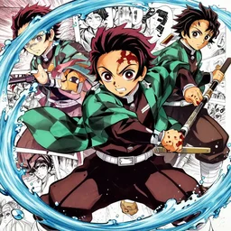 nobuhiro watsuki and otomo katsuhiro and callarin and kunatata, japanese manga, demon slayer, a teenage samurai, armed, fighting manga scene, water elements, comic posters, detailed work, 8 k, hd, unreal engine