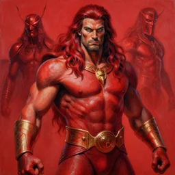 a highly detailed red painting of namor, by james gurney, greg rutkowski, by craig mullins