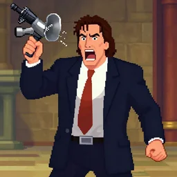 nic cage as phoenix wright yelling objection!, in game screenshot, hd digital pixel art