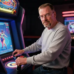 movie still of walter white playing dance dance revolution 8k