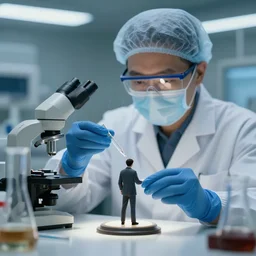 scientist creating a tiny person as an experiment, high quality