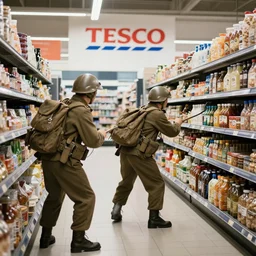 world war 2 soldiers attacking tesco supermarket