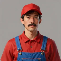 a portrait of a man with a mustache wearing a red shirt, blue overalls, and a red cap, fantasy, elegant, crisp 8 k line art, digital painting, unreal engine, octane render, emissive lighting, concept art, matte, sharp focus, hyper realistic lighting, illustration, art by josan gonzalez