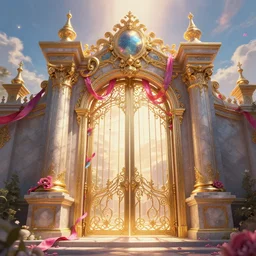 the gate to the eternal kingdom of ribbons, fantasy, digital art, hd, detailed.