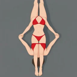 , red bikini, full body!!! top down perspective, wlop, rossdraws