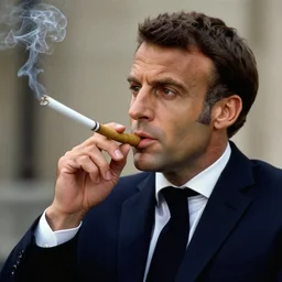 Emmanuel Macron enjoying a big cigare, highly realistic details in American Psycho (1999)