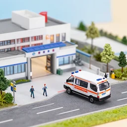 an ambulance trying to get to the hospital, diorama