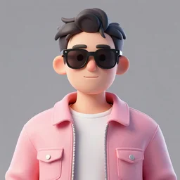 man with sunglasses and pink jacket, high detail, 3 d render, 4 k bouquet, hyper realistic, vogue cover style, ray, poster art,
