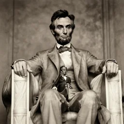 old photo of abraham lincoln holding a tiny elon musk in his hands