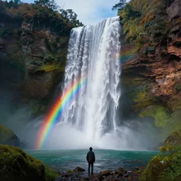 artwork of the cinematic view of new rainbow falls, by john howe, by tim white, trending on artstation