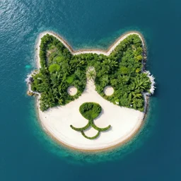 a picture an island with the shape of a dog face, view from a drone
