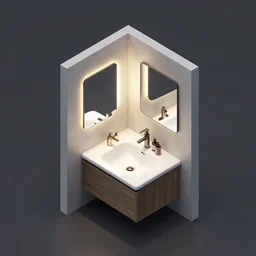 photo of a small modern bathroom, isometric perspective, bird's eye view, high quality