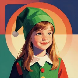 sherilyn fenn 2 6 years old in santas little helper elf, retro futurism, half portrait by stanley artgerm, dramatic lighting, ilya kuvshinov, trending on artstation, flat colour, geometric curves, gradient filter, pleasing tone colours, art deco patterns