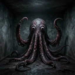 2 0 0 0 s footage of a void monster, empty room, psychological horror, warp, tentacles, eyes, deformed