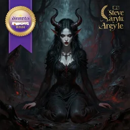a painting of a female demon sitting on the ground, hellish background, a digital rendering by steve argyle, deviantart contest winner, gothic art, wiccan, lovecraftian, deviantart