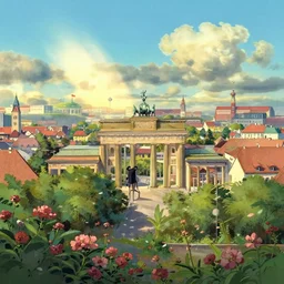 a wholesome animation key shot of a sunny berlin panorama, studio ghibli, pixar and disney animation, sharp, rendered in gouache painting, anime gouache key art by greg rutkowski, bloom, dramatic, dynamic lighting