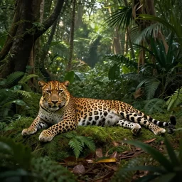 leopard laying down in the jungle, beautiful dynamic lighting, cinematic, wide angle establishing shot, extremely high detail, photo realistic, cinematic lighting, post processed, concept art, artstation, matte painting, style by frederic church, raphael lacoste, unreal engine 8 k