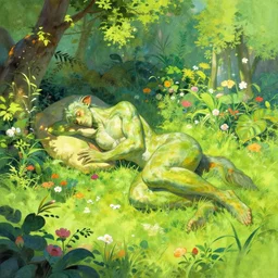 falkor in a bright lush garden sleeping artwork by boris vallejo