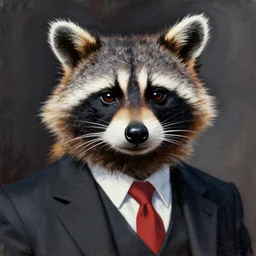 a dramatic gouache portrait of an anthropomorphic raccoon mob boss, by posuka demizu, by stephen gammell, by victo ngai, by george ault, in the style of mafia, artstation