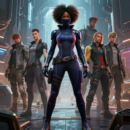 highly detailed an african american woman in with the shadow ninja cibor random suit from the future gta v, stephen bliss, unreal engine, fantasy art by greg rutkowski, loish, rhads, ferdinand knab, makoto shinkai and lois van baarle, ilya kuvshinov, rossdraws, tom bagshaw, global illumination, radiant light, detailed and intricate environment