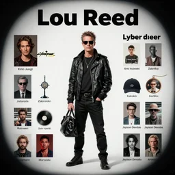 lou reed as a cyberpunk dealer, character sheet, concept design, contrast, hot toys, kim jung gi, greg rutkowski, zabrocki, karlkka, jayison devadas, trending on artstation, 8 k, ultra wide angle, pincushion lens effect