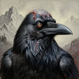close up portrait of a zombie crow in the mountains of hell, oil painting by tomasz jedruszek, cinematic lighting, pen and ink, intricate line, hd, 4 k, million of likes, trending on artstation