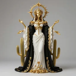female golden skeleton saint character, full body virgin pose wearing white and black victorian robe with an aureola of golden cactae, intrincate metal and roses _ - w _ 1 0 2 4 _ - n _ 4 _ - i _ - s _ 1 0 0 _ - s _ 1 6 4 6 2 3 1 8 0 7 _ ts - 1 6 5 9 9 7 2 3 8