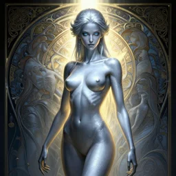 gentle vampire, slender girl, silver skin, illustration, cinematic lighting, 8 k, d & d, frostbite 3 engine, of, artstation, intricate, digital art, twilight ray, art by tsuyoshi nagano, greg rutkowski, artgerm, alphonse mucha, radiant light, detailed and complex environment, digital art, art station trends