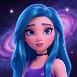 Lofi portrait Pixar of comis girl galaxie  style by Tristan Eaton Stanley Artgerm and Tom Bagshaw